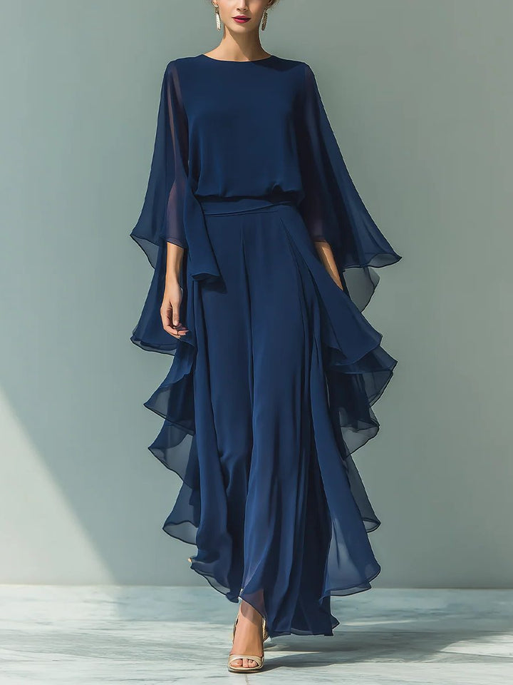 Ensemble 2 Pièces Haut Cape Et Pantalon Large Femme
