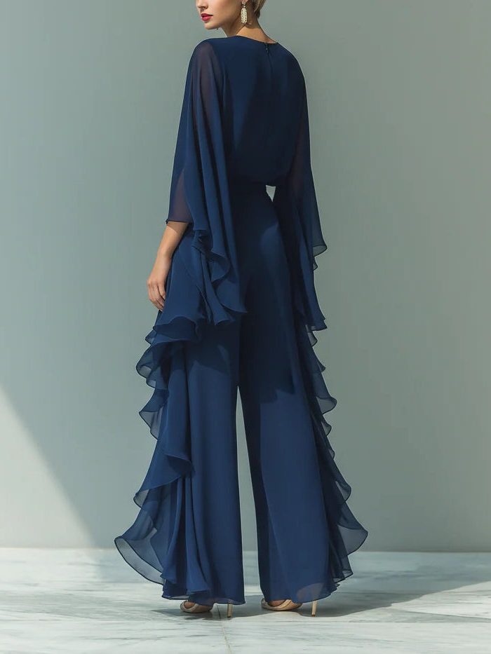 Ensemble 2 Pièces Haut Cape Et Pantalon Large Femme