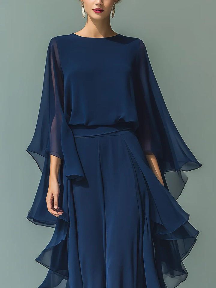 Ensemble 2 Pièces Haut Cape Et Pantalon Large Femme
