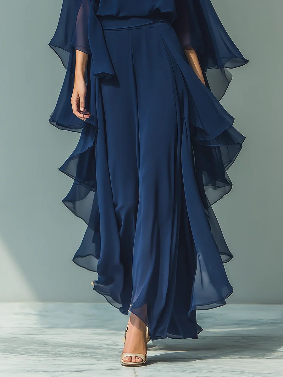 Ensemble 2 Pièces Haut Cape Et Pantalon Large Femme