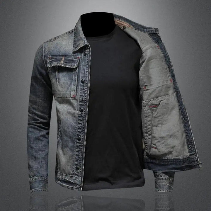 Veste en Jean à Fermeture Zippée Homme