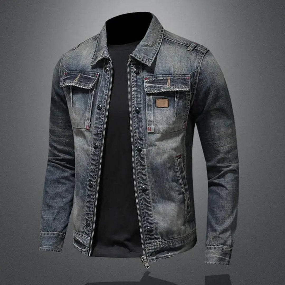 Veste en Jean à Fermeture Zippée Homme