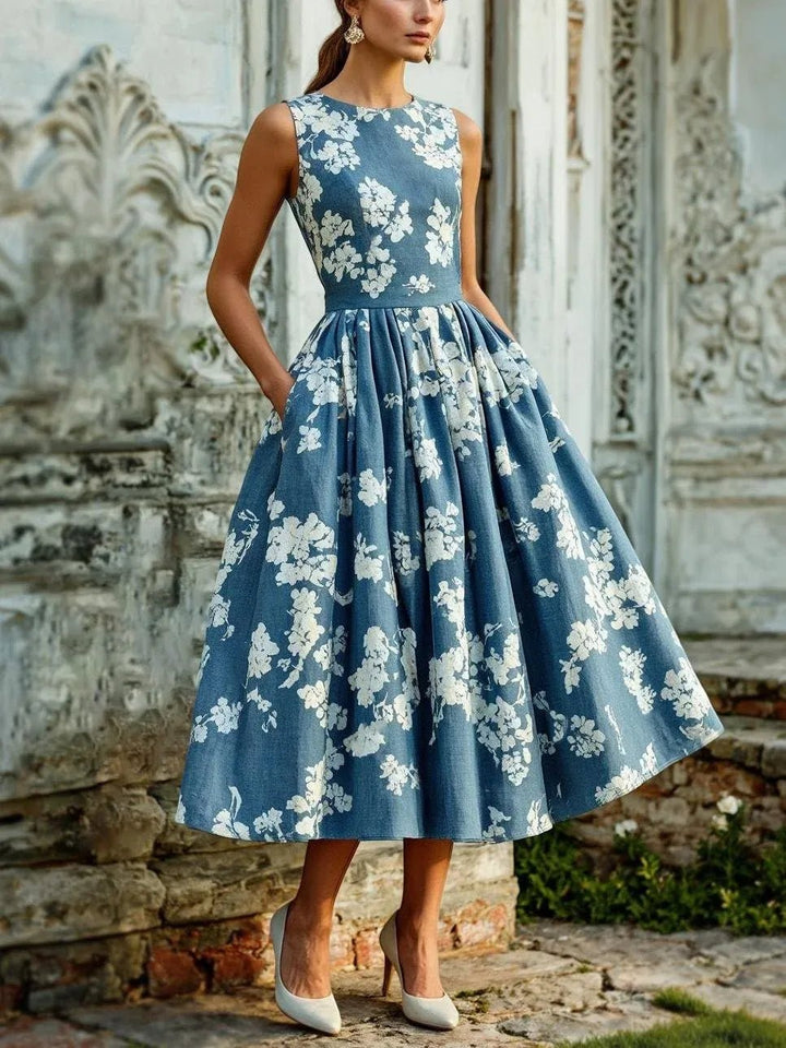 Robe Midi Fleurie à Jupe Ample Femme