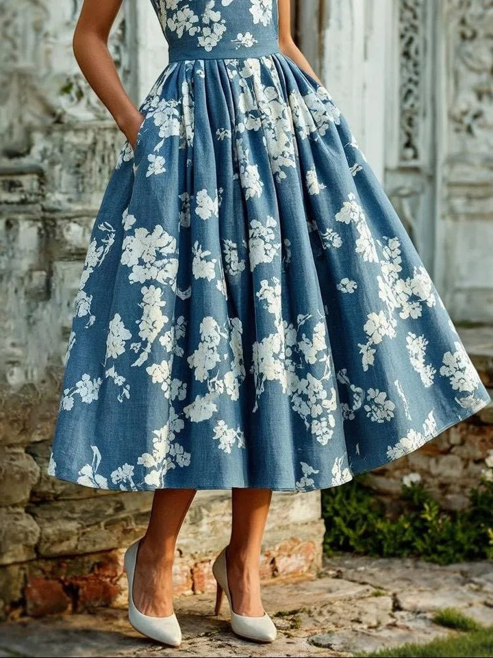 Robe Midi Fleurie à Jupe Ample Femme