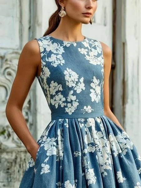 Robe Midi Fleurie à Jupe Ample Femme