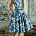 Women's Floral Midi Dress with Full Skirt