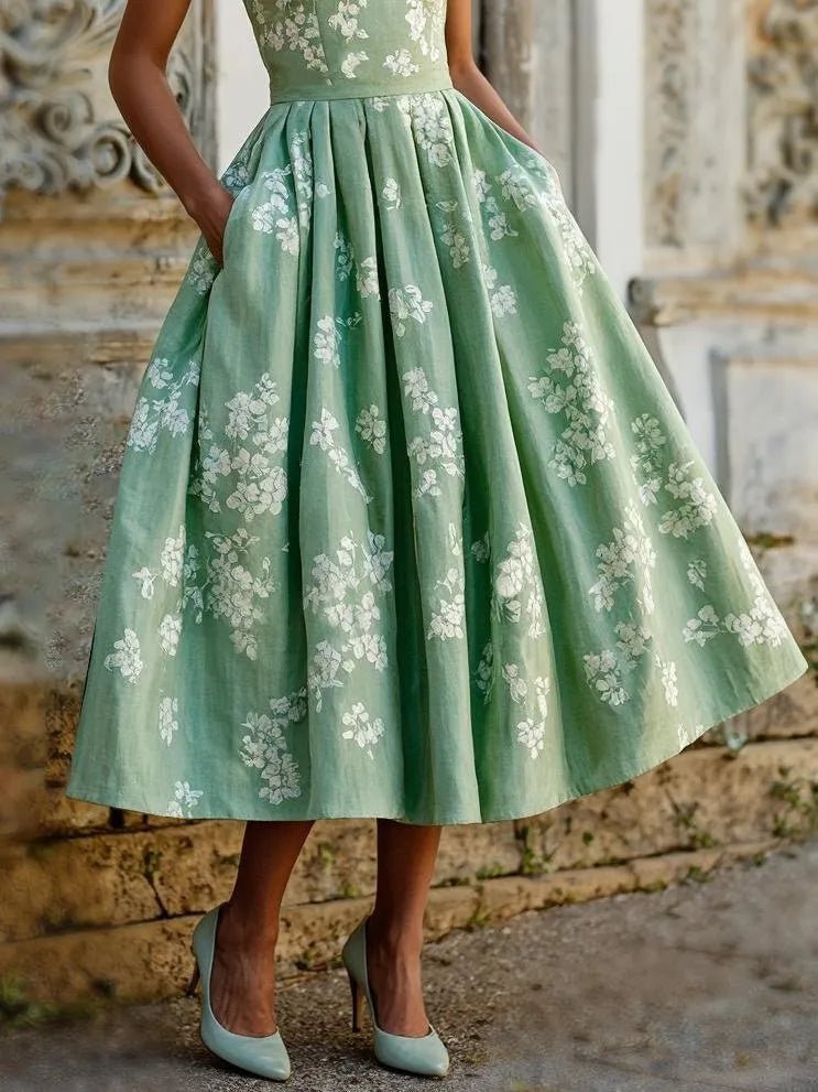 Robe Midi Fleurie à Jupe Ample Femme