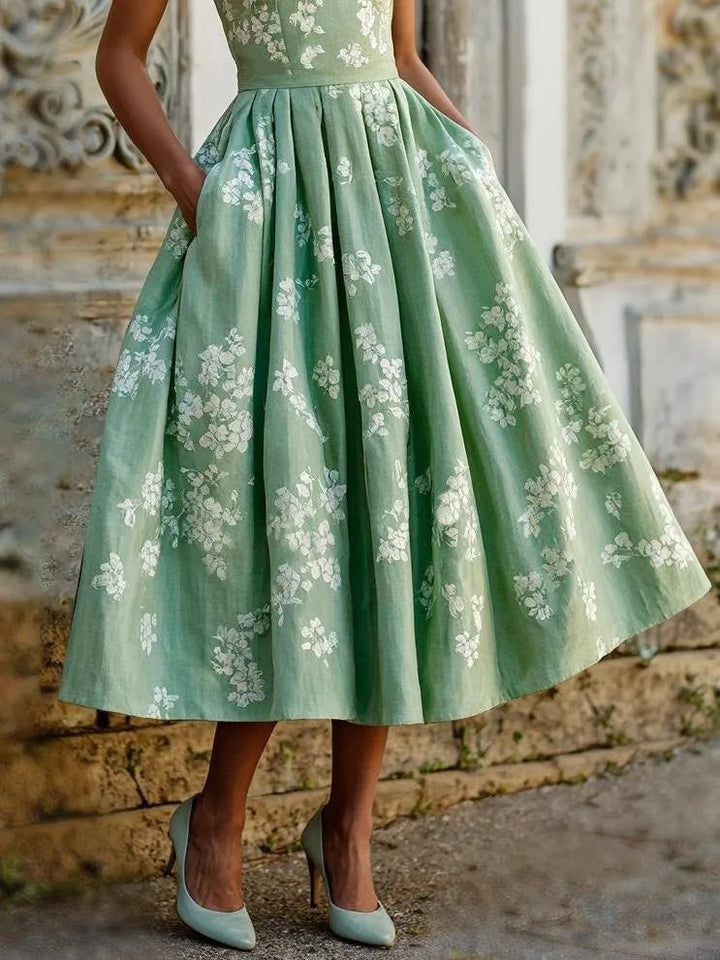 Robe Midi Fleurie à Jupe Ample Femme