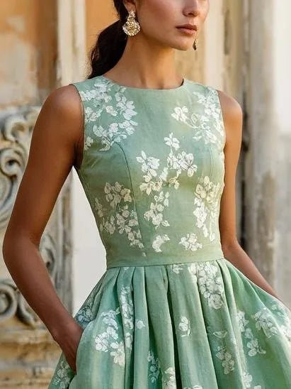 Robe Midi Fleurie à Jupe Ample Femme