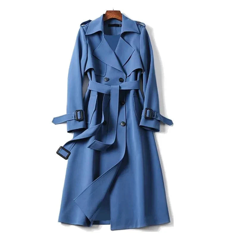 Trench Long Ceinturé à Col Revers Femme