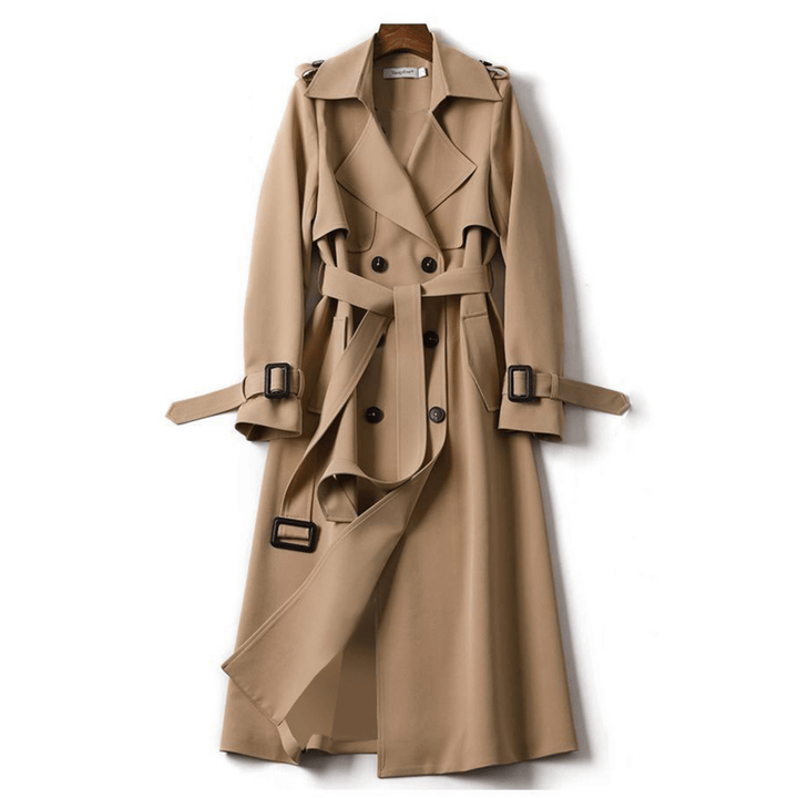 Trench Long Ceinturé à Col Revers Femme