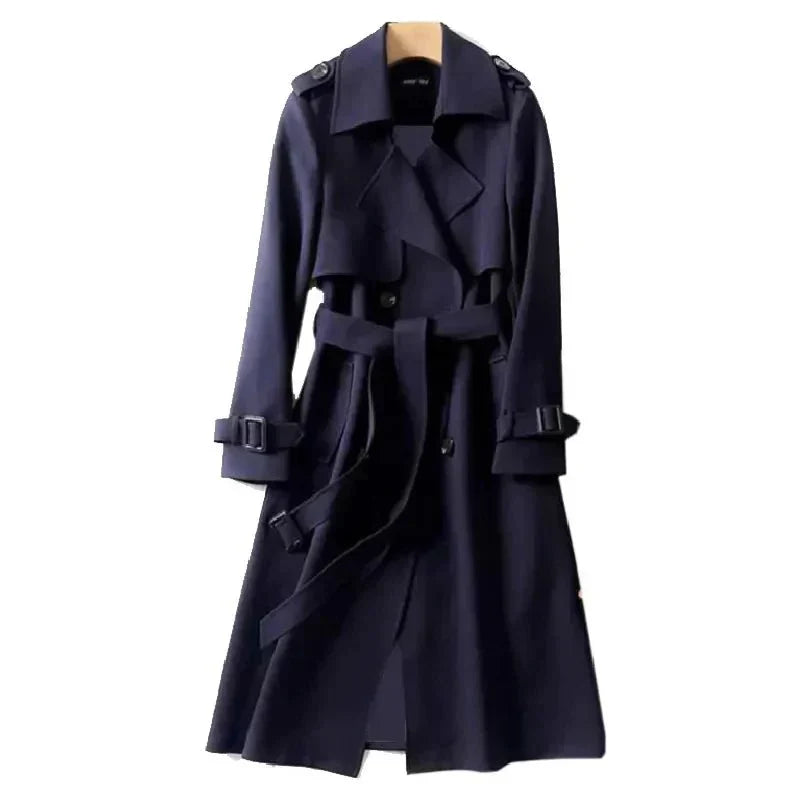 Trench Long Ceinturé à Col Revers Femme