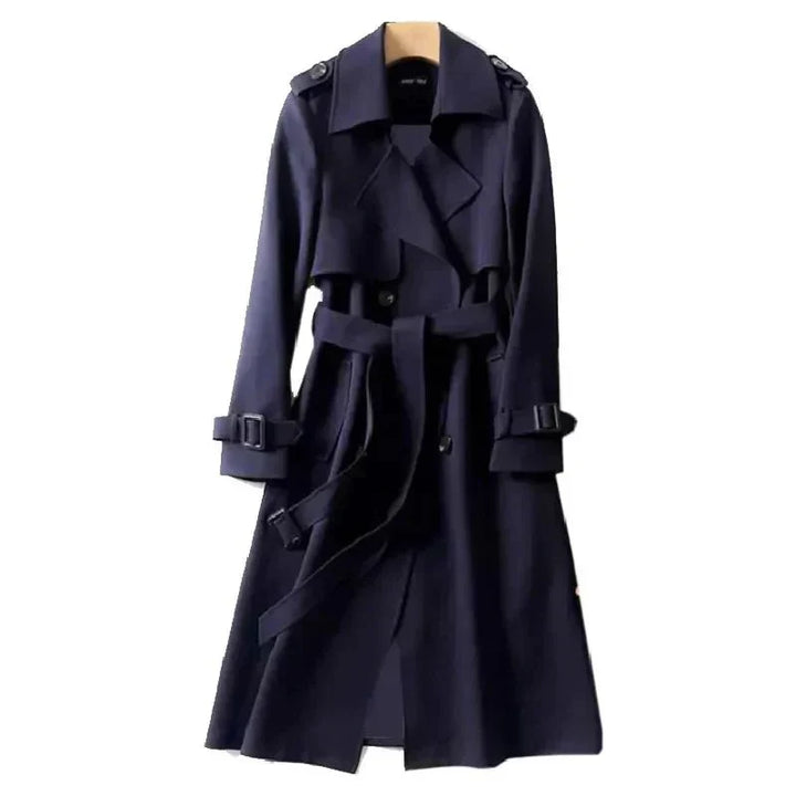 Trench Long Ceinturé à Col Revers Femme