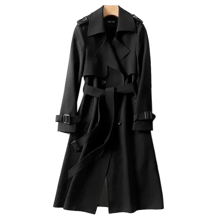 Trench Long Ceinturé à Col Revers Femme
