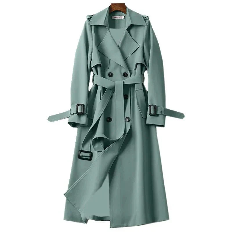 Trench Long Ceinturé à Col Revers Femme