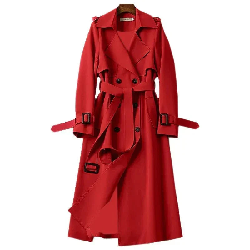 Trench Long Ceinturé à Col Revers Femme