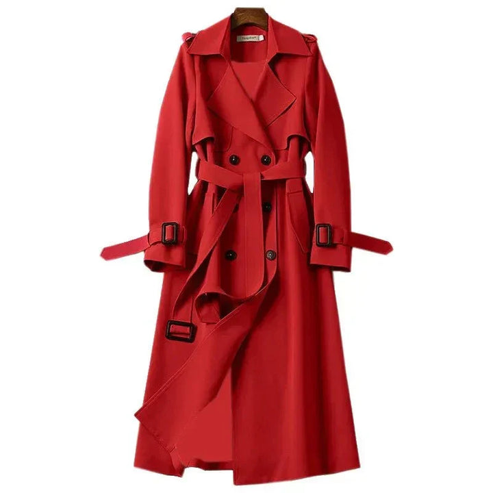 Trench Long Ceinturé à Col Revers Femme