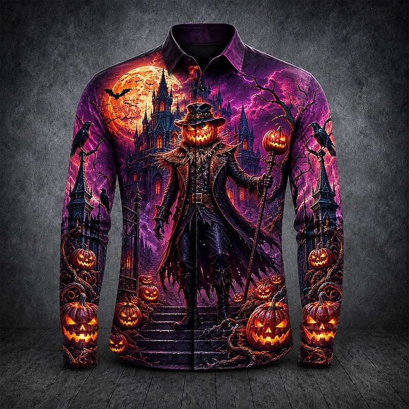 Chemise Halloween Imprimé Citrouille Gothique Homme