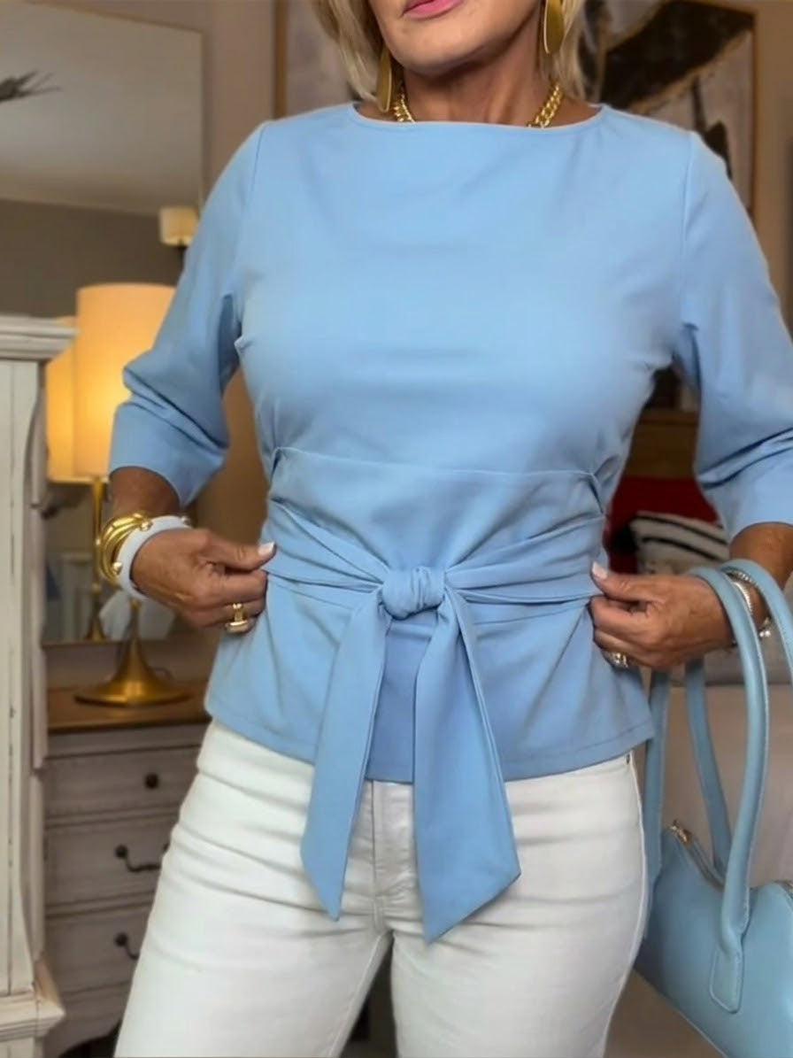 Chemisier à Taille Nouée et Col Bateau Femme