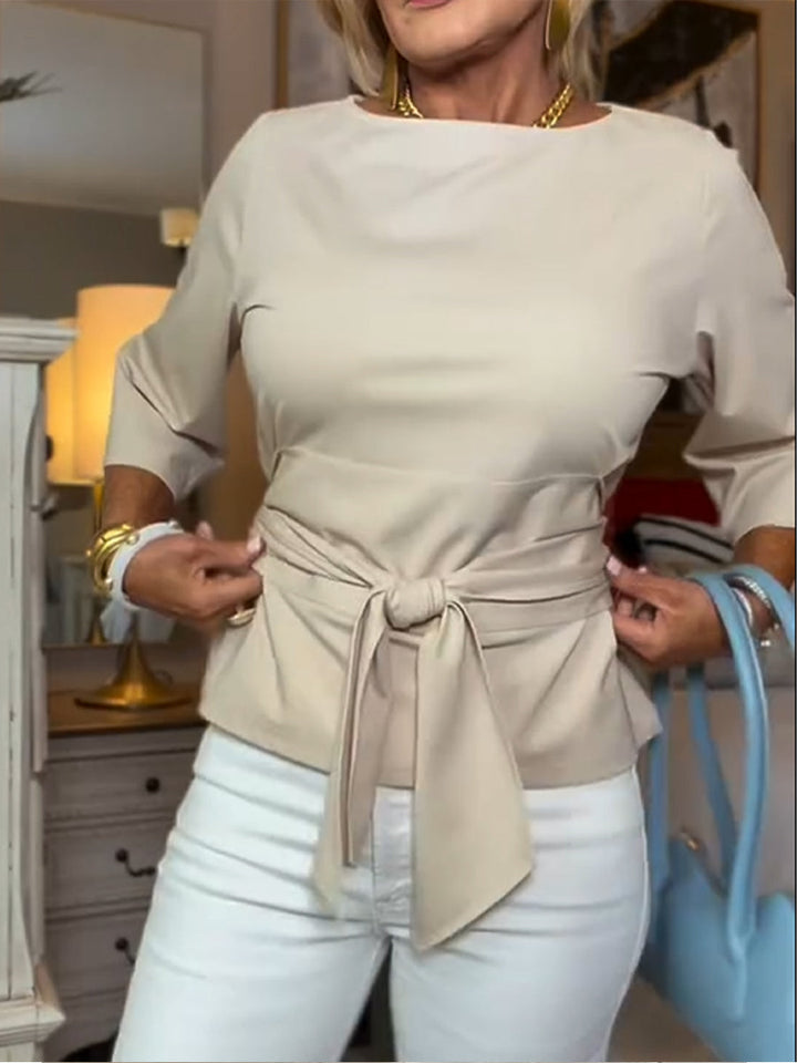 Chemisier à Taille Nouée et Col Bateau Femme