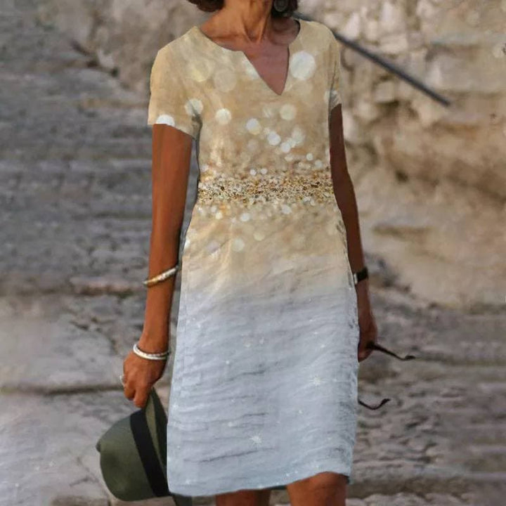 Robe Droite Fleurie à Manches Courtes Femme