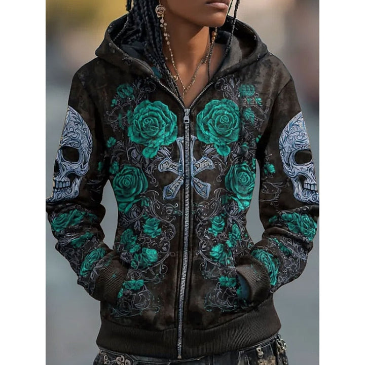 Sweat à Capuche Zippé Crâne Roses Homme