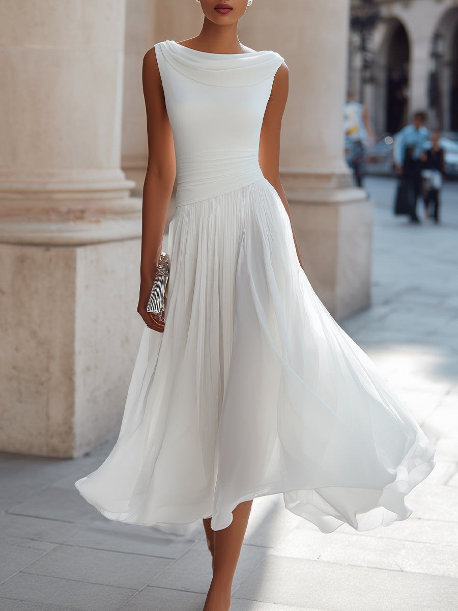 Robe Midi Plissée Sans Manches Femme
