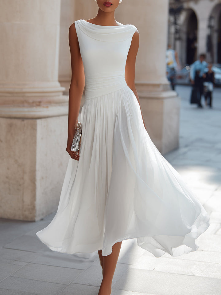 Robe Midi Plissée Sans Manches Femme