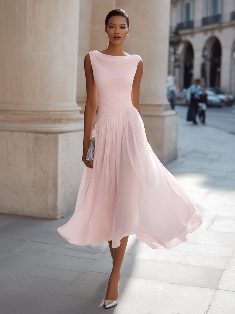 Robe Midi Plissée Sans Manches Femme