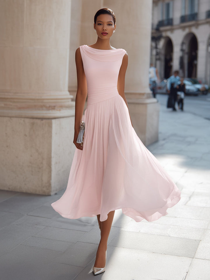 Robe Midi Plissée Sans Manches Femme