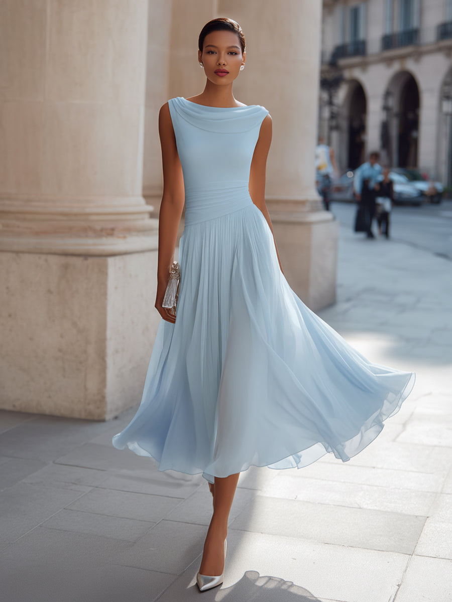 Robe Midi Plissée Sans Manches Femme