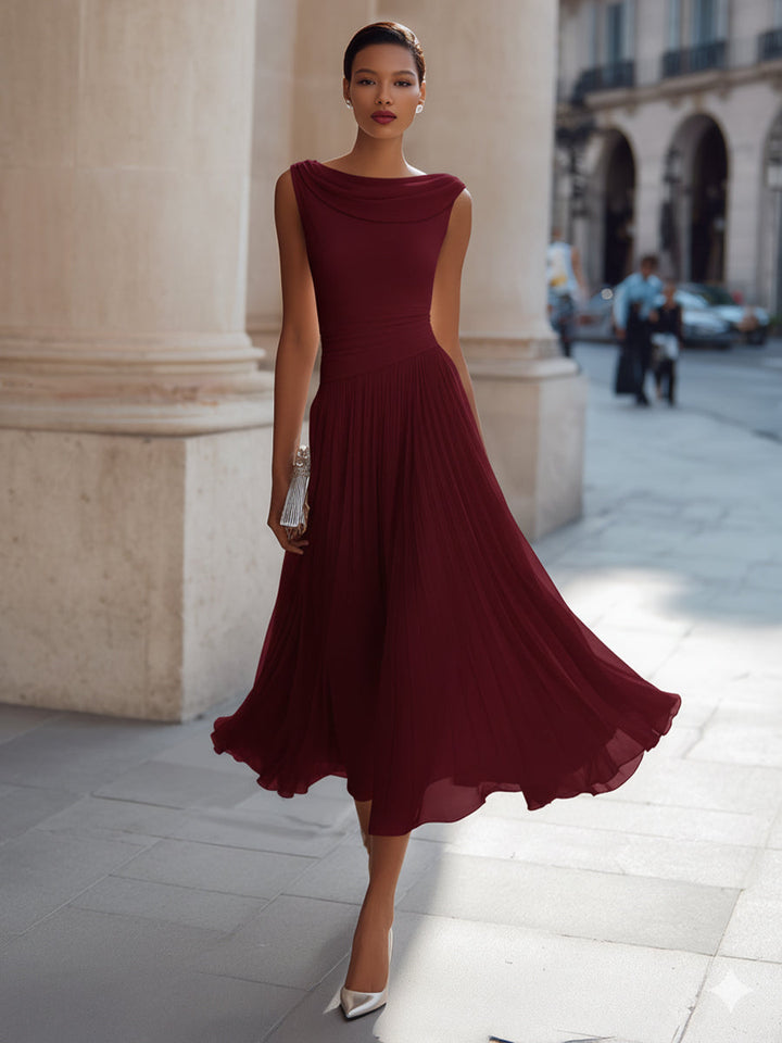 Robe Midi Plissée Sans Manches Femme