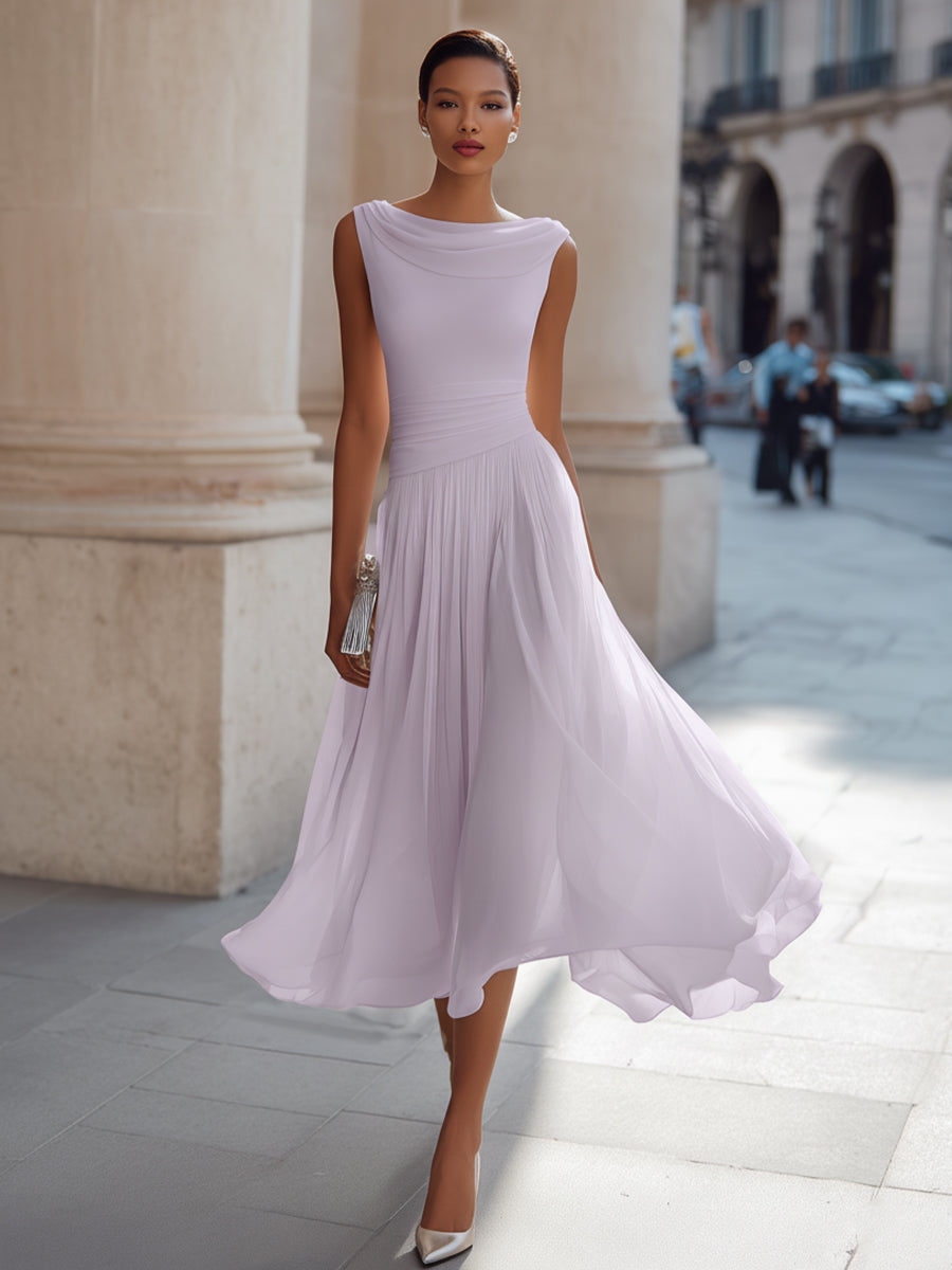 Robe Midi Plissée Sans Manches Femme
