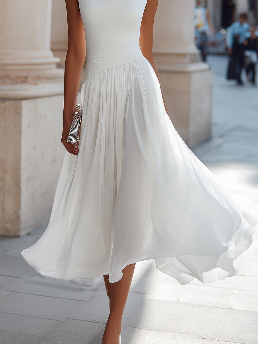 Robe Midi Plissée Sans Manches Femme