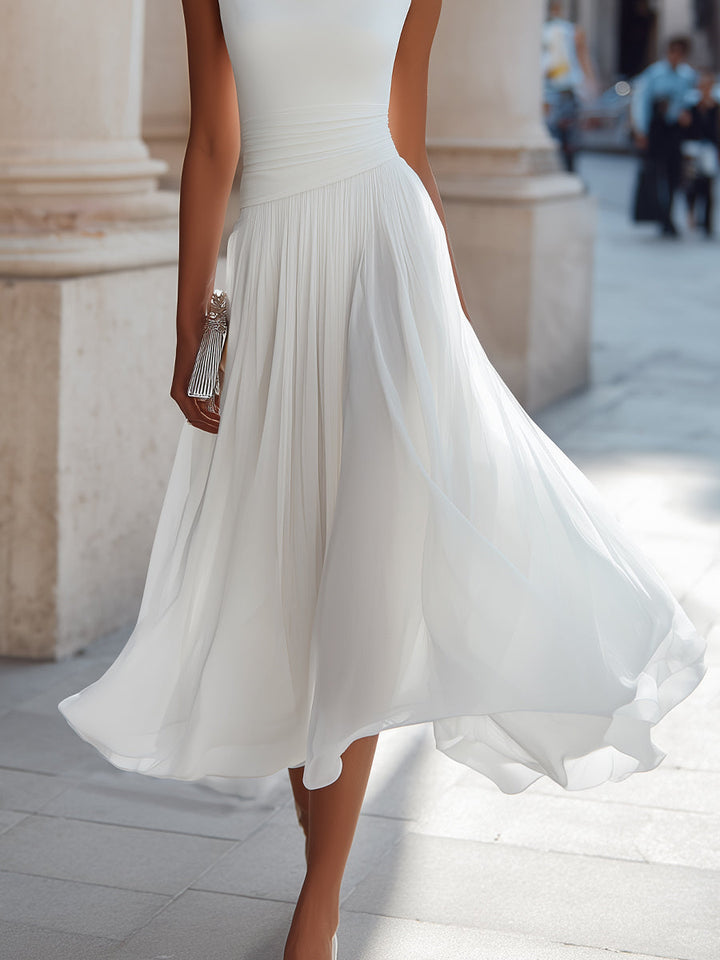 Robe Midi Plissée Sans Manches Femme
