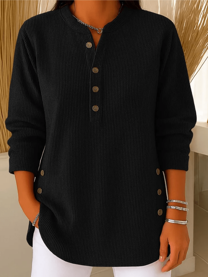 Pull Côtelé à Col Tunisien Femme
