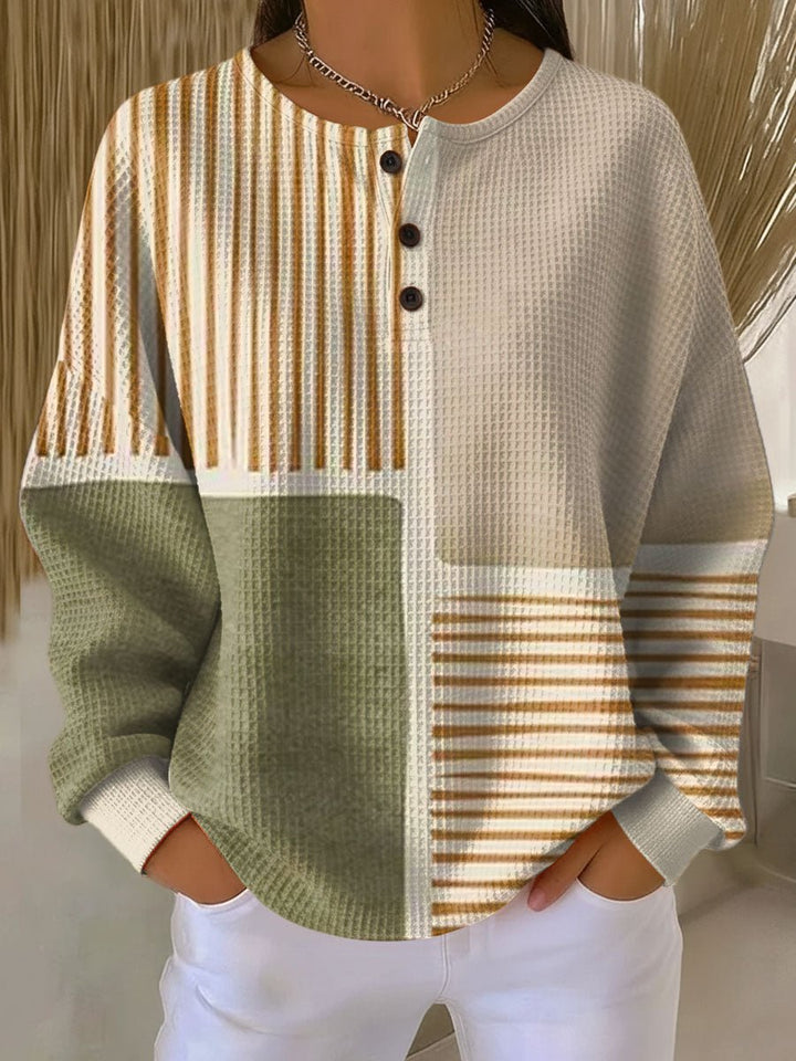 Pull à Empiècements Rayés et Boutons Femme