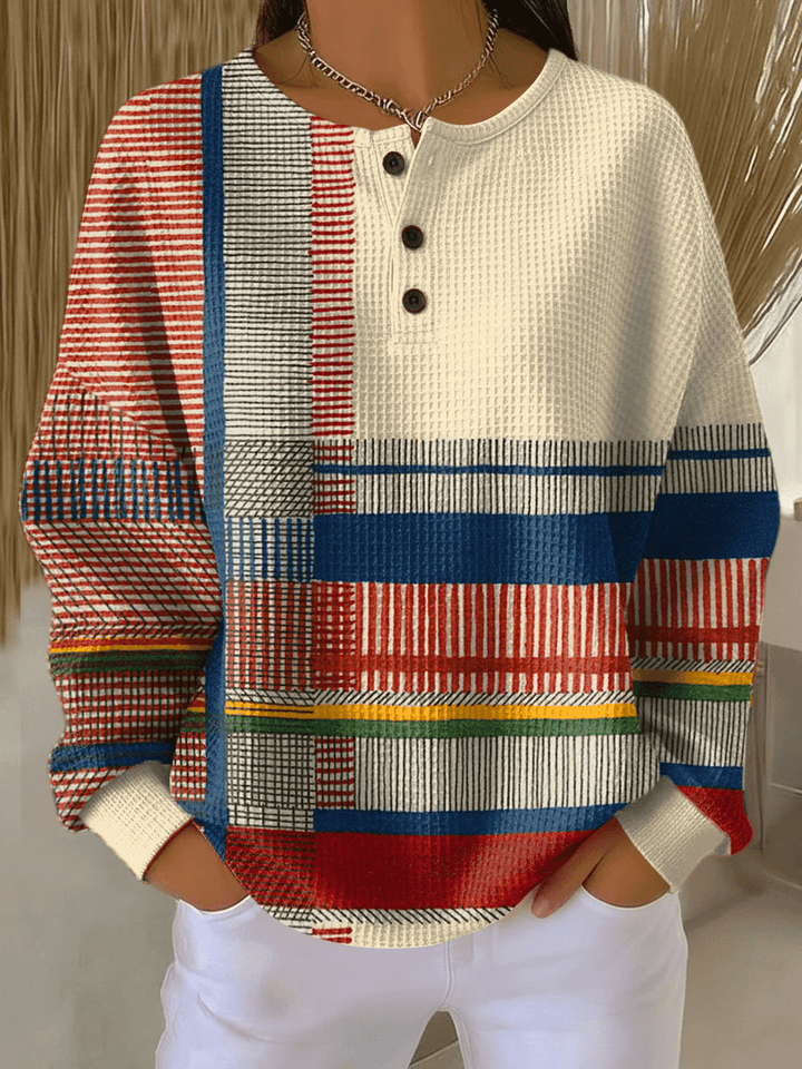 Pull à Empiècements Rayés et Boutons Femme