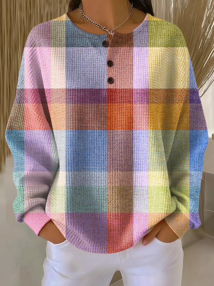 Pull à Empiècements Rayés et Boutons Femme