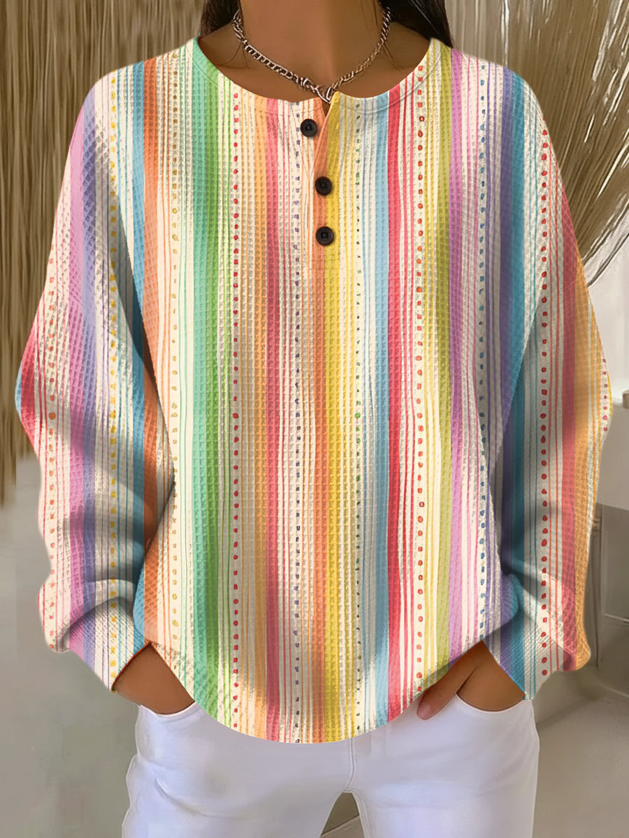 Pull à Empiècements Rayés et Boutons Femme
