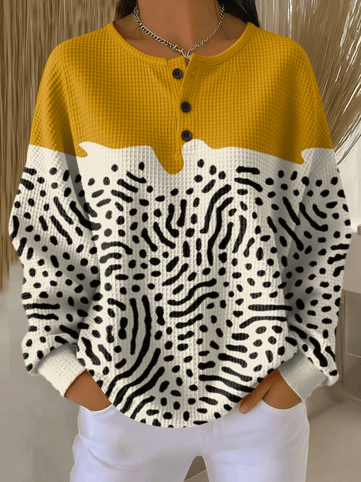 Pull à Empiècements Rayés et Boutons Femme