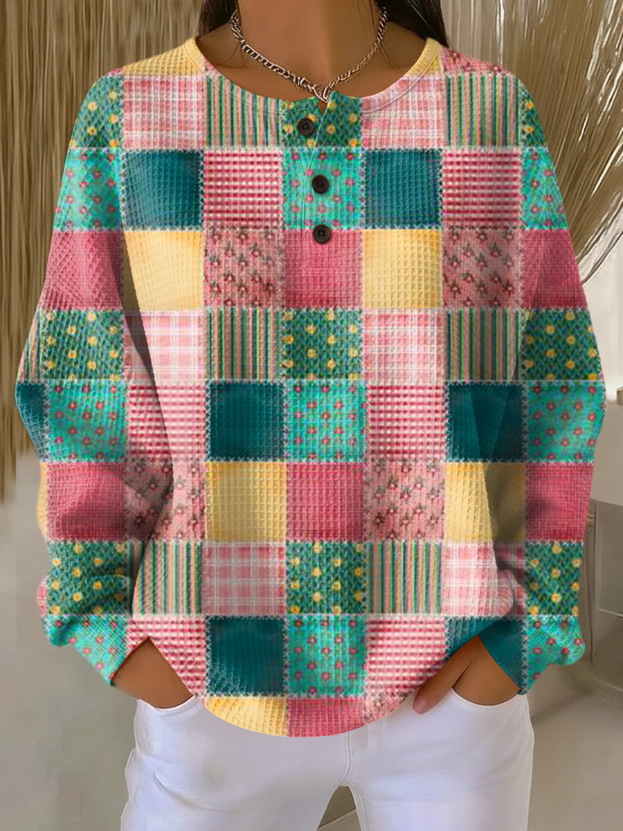 Pull à Empiècements Rayés et Boutons Femme