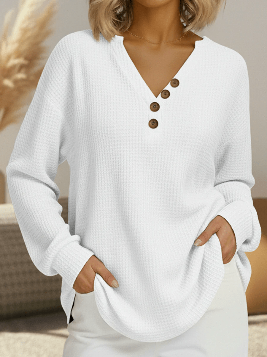 Pull à Empiècements Rayés et Boutons Femme