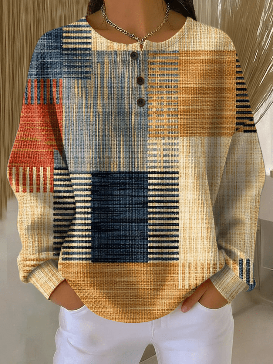 Pull à Empiècements Rayés et Boutons Femme