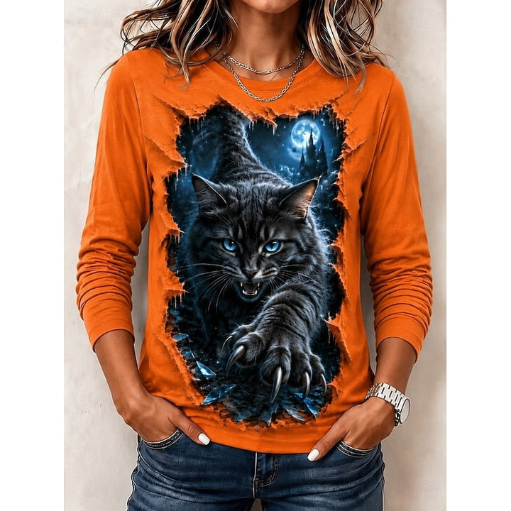 Haut Halloween Imprimé Chat Gothique Femme