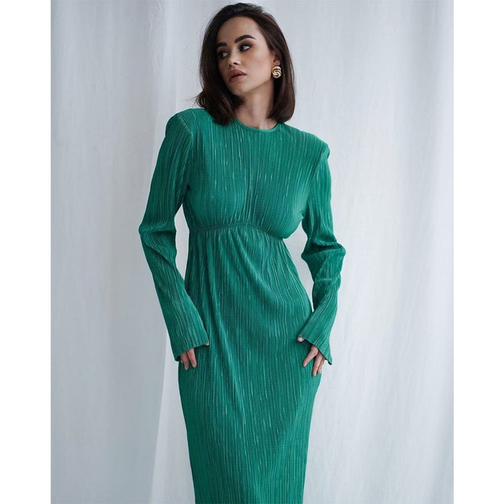 Robe Longue Plissée à Manches Longues Femme