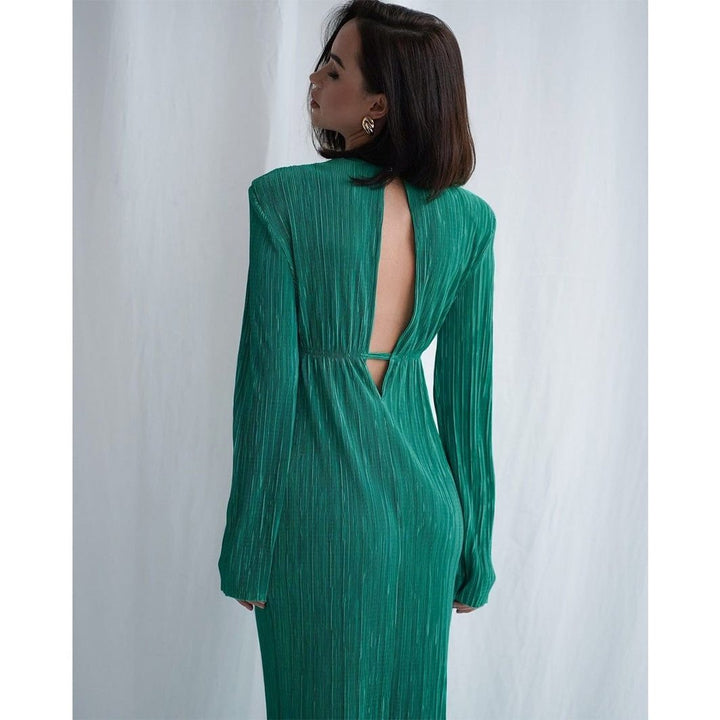 Robe Longue Plissée à Manches Longues Femme