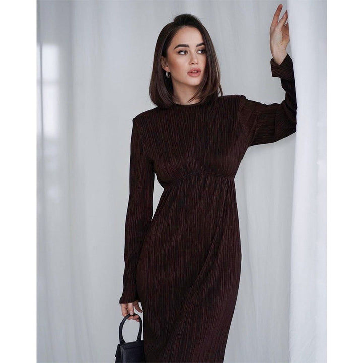 Robe Longue Plissée à Manches Longues Femme
