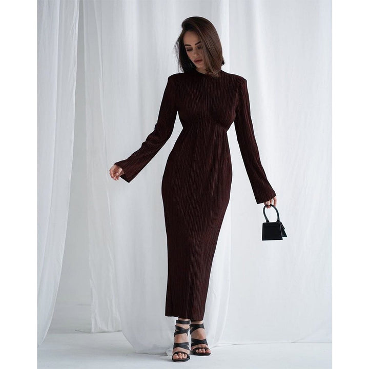 Robe Longue Plissée à Manches Longues Femme
