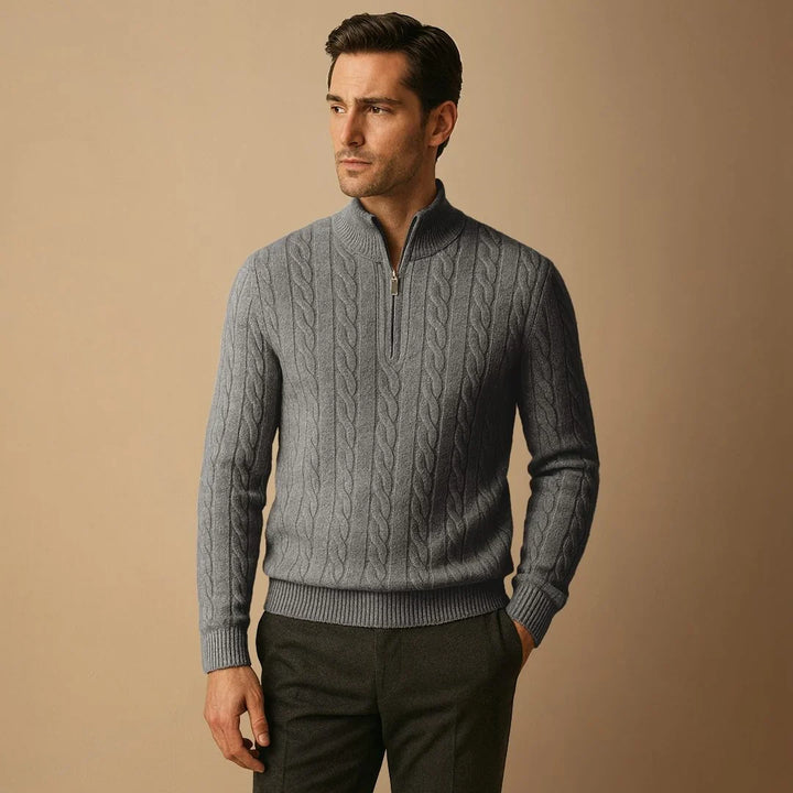 Pull Torsadé Col Zippé Homme